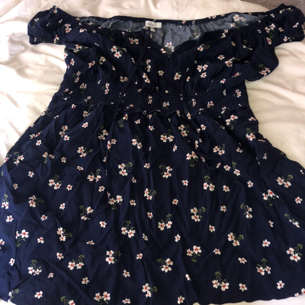 Blue floral off the shoulder dress